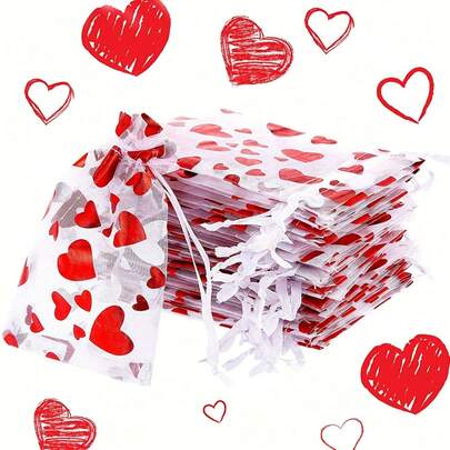 6/30/60 Piezas / Juegos, Bolsa con cordón estilo corazón rojo Ogen, Bolsa de malla para regalo sorpresa del Día de San Valentín, Bolsa de caramelos para Año Nuevo, Bolsa de caramelos para bodas, Bolsa de almacenamiento de joyas, Bolsa de regalo con cordón de malla para caramelos, Adecuado para regalos del Día de San Valentín, bodas, sorpresas románticas