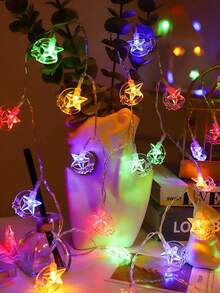 1 pezzo Luci decorative a forma di stelle e lune, lunghe 1,5m/3m/6m, alimentate a batteria, luci da interni a forma di fate, decorazione per camera da letto, parete, Ramadan ed Eid - Trasparente - Visualizzare 9