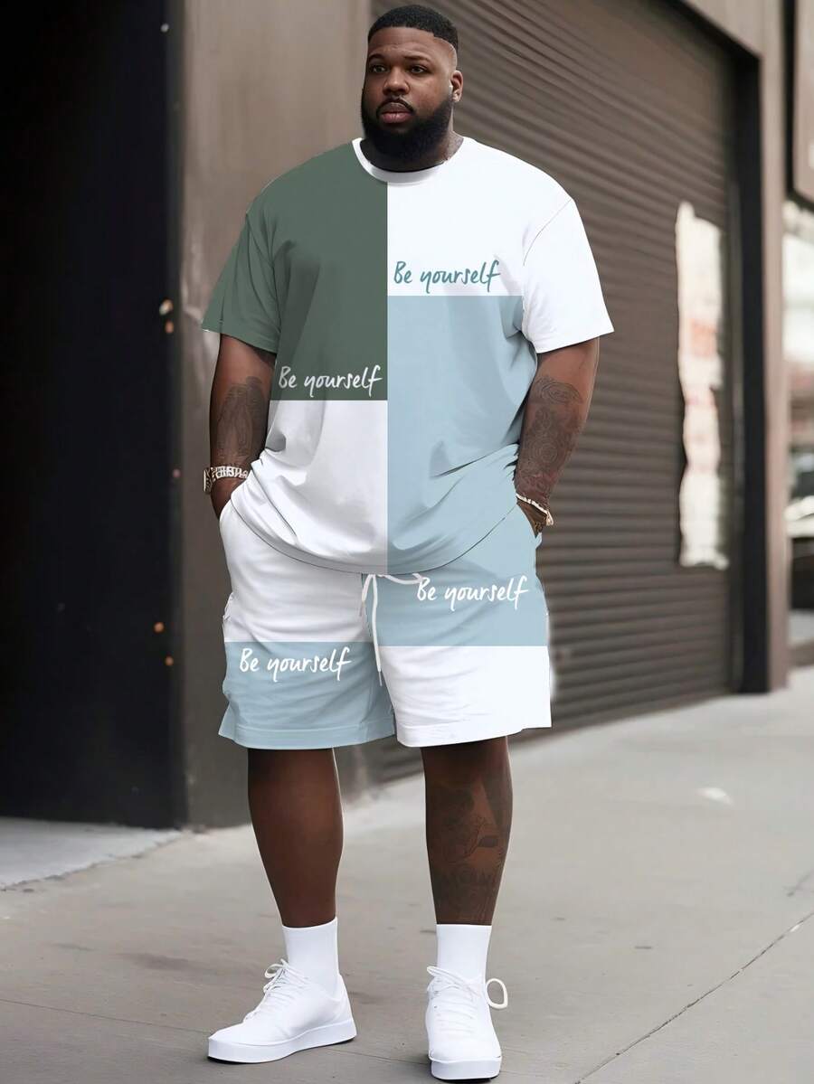 Bộ đồ thể thao nam phong cách đường phố thường ngày - Thiết kế kẻ caro phối màu "Hãy là chính mình", chất liệu vải dệt kim polyester, cổ tròn, quần short có dây rút, túi, dáng regular fit, cỡ lớn. - Nhiều màu - Xem 1