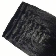 BINF Silky Straight Seamless Clip In Human Hair Extensions, 8Pcs/Set, Brazilian Virgin Remy Hair, Double Invisible Soft Weft, Real Natural Black Hair. Suitable For Christmas Church Service, Parent-Child Outfit, Flash Mob, New Year Corporate Gala - Straight Hair Clip Extension - 查看 4