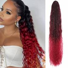 90cm Long Water Wavy Curly Drawstring Ponytail Extensions Ombre Blonde Black Brown Burg Long Fake Pony Tail Natural Soft Clip In Hairtail Extension Synthetic Heat Resistant Ponytail Hairpiece For Women Daily Wear ﻿1pc - Multicolor - View 10