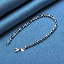 925 Sterling Silver Bracelet - Versatile 4mm Bead Chain, Suitable For Everyday Wear And Special Occasions - Length Options 16-23cm