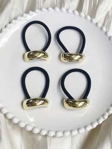 4/1pc Women's Gold Metal Hair Scrunchies - Geometric Pattern Elastic Hair Ties, Suitable For Thick Hair, Elegant Vintage Birthday & Special Occasion Hair Accessories, Delicate Design, Flexible Adjustable ,Ponytail Holders ,Hair Elastics ,Hair Rubber Bands ,Hair Rope - 金色 - 查看 5