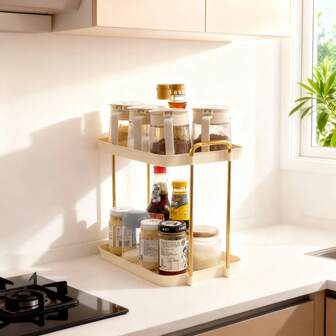 1pc 2/3 Tier Multifunctional Plastic Storage Rack, Large Capacity Double Layer Cabinet Storage Organizer, Storage Shelves For Seasoning Bottle & Spice Jar, Suitable For Cabinet, Kitchen, Restaurant And Bathroom, Space-Saving Storage Holder