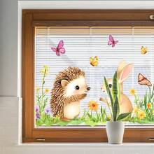 1pc Removable Rabbit & Hedgehog Wall Sticker With Butterfly Floral Pattern, Suitable For Spring Easter Bedroom Living Room Hallway Wall Decor - Multicolor - View 11