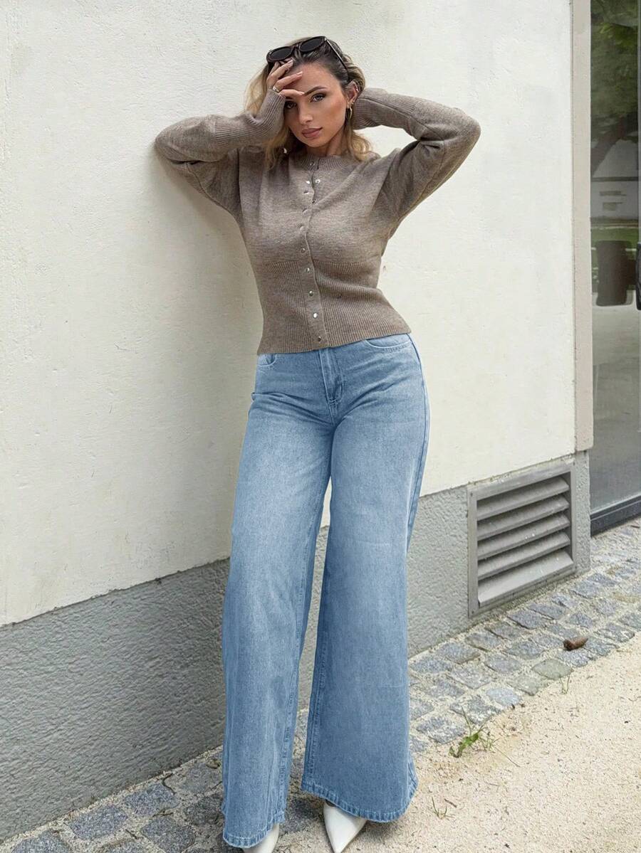 Women's Loose-Fitting Y2K Denim Jumpsuit/Oversize Jumpsuit, Y2K Women's Jeans, Stylish And Elegant, Suitable For All Seasons, The Perfect Choice For Parties, Birthday Parties, Banquets/Dances, Evening Events, Street Hip-Hop, Music Festivals, Concerts And Other Occasions. - 淺藍 - 查看 1