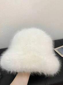 Women's Plush Gradient Faux Fur Bucket Hat, Thick Warm Fluffy Faux Fox Fur Luxury Panama Bucket Hat For Winter - Multicolor - View 5