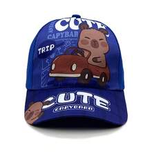 1pc Kids Cartoon Blue Series Capybara Print Cute Baseball Cap, Wide Brim Sun Visor Hat For Vacation & Travel - Capybara - View 11