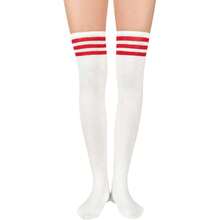 Thigh High Socks Long Over Knee High Socks For Women Casual Athlete Striped Knee High Stocking,36066830 - 紅色 - 查看 2