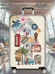 1PC 300G/Sq. Meter Travel Series Printed Pattern, Perfect For Business Trips, Summer Vacations, And Back-To-School Travel. This Durable, Scratch-Resistant Polyester Protective Cover Is Suitable For Both Men's And Women's Luggage, Providing Dust Protection And Easy Cleaning. It's A Must-Have Travel Accessory For Outdoor Vacations (Suitable For 20-28 Inch Suitcases). - Multicolor - View 34