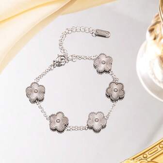 1 pieza Pulsera de trébol de 5 hojas para mujer, chapada en oro de 18K, pulsera de cadena de oro de acero inoxidable con trébol de 5 hojas, regalo de joyería para mujer