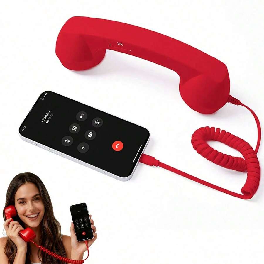 Retro Telephone Handset For Apple And Android Phones, With Microphone And Speaker, Old-Fashioned Retro Telephone Handset, 90s Style Photo Prop (Red, Type-C Interface) - 紅色 - 查看 1
