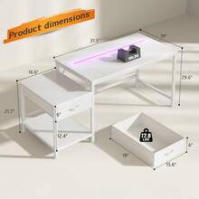 EnHomee 48.1" Computer Desk With Power Outlet & LED Lights Reversible Office Desk With Drawers & Shelf To Storage Small Desk For Bedroom,Dorm Vanity Table,White - 白色 - 查看 9