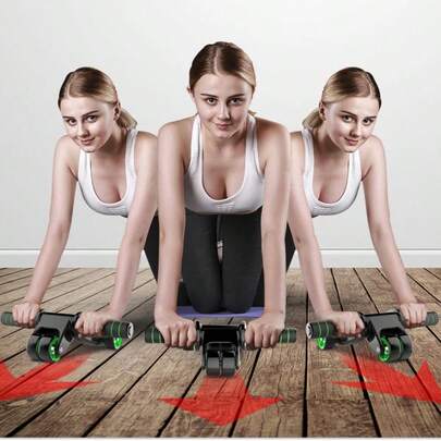 1个腹肌轮，四轮AB滚轮系统 - 重型家用健身核心训练器，适用于卷腹、平板支撑、抬腿等动作，男女通用腹肌锻炼器材