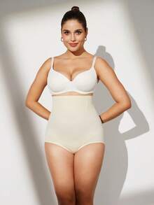 1 pièce Gaine amincissante taille haute sans couture pour femmes, contrôle du ventre, rehaussement des fesses, grande taille, noir - Beige - Voir 8