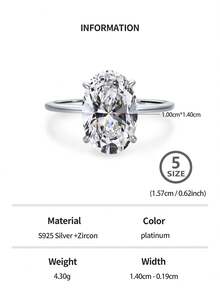 1 件 4 克拉經典簡約 S925 純銀橢圓形戒指,精美珠寶,適合女士訂婚婚禮新娘首飾 - 銀色 - 查看 11