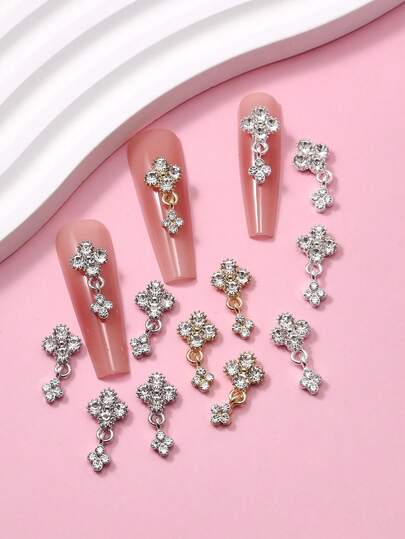 10pcs Assorted Metal Flower Nail Art Charms, Nail Decoration Accessories In Multiple Colors, Suitable For Women's Design Inspiration