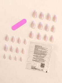 24pcs Gradient Almond Shaped False Nails, 1pc Nail File, 1pc Nail Tape - Manicure Supplies Set For Attractive Nail Art Design!