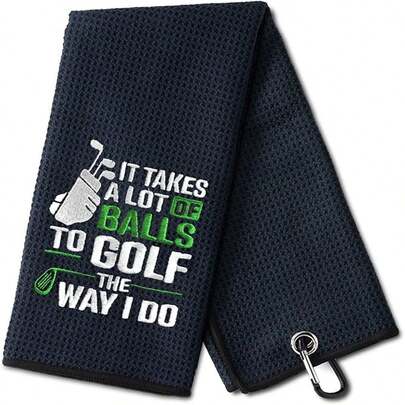 Roliga svarta golfhanddukar - Det krävs mycket boll, rolig golfhandduk, broderad för väskor med klämma, golftillbehör för män, pappa, golffantast, födelsedag, jul, pensionspresenter