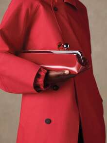 Women's Shoulder Bag With Detachable Strap, Fashionable Baguette Bag, Luxury Designer Handbag With Clasp - Red - View 4