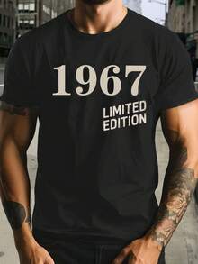 Camiseta de algodón negra para hombres de edición limitada de 1967 - Cuello redondo casual. Camiseta de Verano de Manga Corta con Letras Blancas Negritas. Prenda básica de armario casual, camiseta de estilo vintage, tela de calidad - Negro - Ver 7