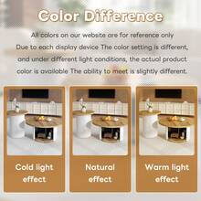 Round Coffee Table And Side Table Set, Modern Living Room Table With Vertical Stripe Pattern Made Of MDF, Space-Saving And Flexibly Combinable, Side Table For Apartment Living Room - White - View 5