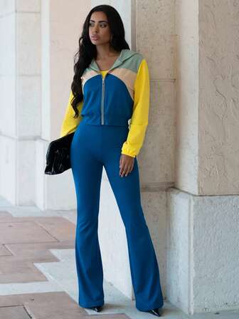 Autumn And Winter Women's Splicing Leisure Three-Piece Set: Sleeveless Slim Bottoming Shirt, Straight Pants, Zipper Hooded Jacket - Women's Fashion Sports Three-Piece Set, Casual Streetwear