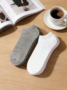 1/20 Pairs Unisex Black, White, Grey Solid Color Ankle Socks - Soft, Comfortable, Breathable, Minimalist Casual Socks - Suitable For Daily Wear, Spring/Summer, Back To School, And Home Use