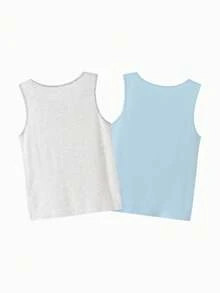 Balabala 2pcs Kids' Cotton Sleeveless Undershirt, Soft & Breathable, Suitable For Boys & Girls - Gray Blue - View 2