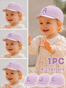 1pc Baby Purple 26 Letter Soft Brim Baseball Cap, Cute & Soft Breathable Sun Protection Baseball Cap, Suitable For 1-2 Years Old Babies, Spring/Summer, Daily Wear And Outings, Can Be Used As Birthday Gift - Mauve Purple - View 3