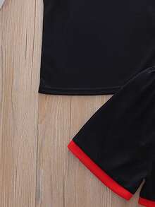 Young Boy Contrast Trim Letter Graphic Tank Top And Shorts Set - Black - View 4