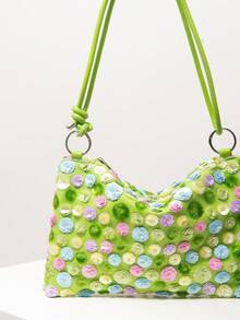 Sequin Floral Shoulder Bag, Bridal Party/Prom Bag, Wedding Supplies, Elegant Ladies Wallet, Birthday Bag, Bridesmaid Bag, Party/Celebration Bag (Pattern Random)