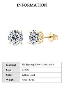 XUJIA 1 Pair 2.0 Carat/4.0 Carat Moissanite Stud Earrings, 925 Sterling Silver, 6.5mm/8mm, 1 Carat*2pcs/2 Carat*2pcs, D Color VVS1 Clarity Round Cut Moissanite Earrings, Women's Jewelry, Anniversary, Birthday, Christmas Gift - 金黃色 - 查看 11