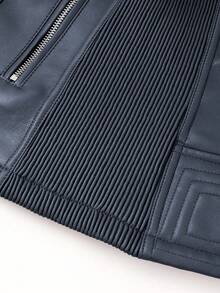 Giolshon Women's Autumn/Winter Faux Leather Motorcycle Jacket - Asymmetric Zipper, Stand Collar Design, Creates Avant-Garde Commuting And Urban Street Style - Dark Blue - View 7