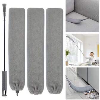 Heavy-Duty Retractable Gap Duster With 100-Inch Long Handle & 2 Washable Microfiber Cloths - Extendable Dusting Brush Tool For Cleaning Under Furniture, Appliances, Sofas, Refrigerator, Floors, Ceilings - Low-Access Cleaning System