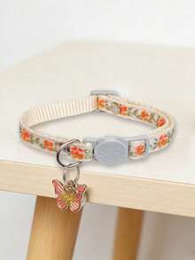 1件装宠物项圈，绣有花朵图案，配有彩色蝴蝶吊坠和铃铛，适合小猫、小狗和小型犬。 - 彩色 - 查看 9