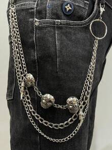 1pc Vintage Punk Style Multi-Layer Clothing Chain, Skull Decor, Personalized Pants Chain, Unisex Daily/Holiday Wear, Suitable For Halloween, Christmas, Valentine's Day, Accessory Gift - Silver - View 11