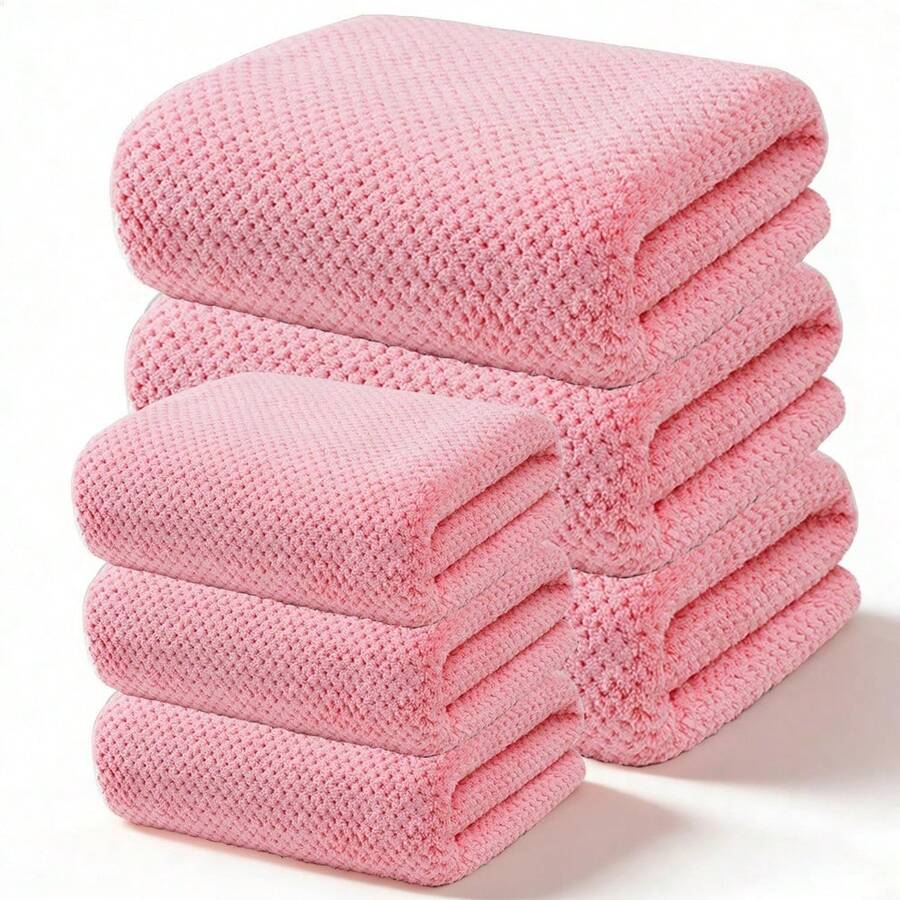 6PCS Juego de Toallas de Baño de Vellón Coral, Toalla Suave, Toalla de Baño Muy Absorbente, Adecuado para Baños, Hoteles, Piscinas, Hogar (Azul) - Rosa - Ver 1
