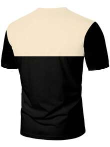 GRDR 1pc Men's Casual Contrast Color Round Neck Short Sleeve T-Shirt, Business Style, Summer - Black - View 8
