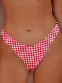 wohenmeili 两件套度假沙滩印花比基尼，欧美流行夏季泳装 - 紅白格 - 查看 10