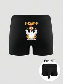 Men's Black Elephant Trunk Pouch Underwear With Butt Letter & Cartoon Chicken Print, Comfortable Breathable Elastic Everyday Briefs - Black - View 1