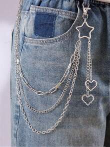 1pc Three-Layer Star Waist Chain, Chain Five-Pointed Star Decoration, Punk Waist Chain Pants Chain Accessory, Suitable For Long Pants, Denim Shorts And Jk Skirts - Chain Random - Silver - View 11