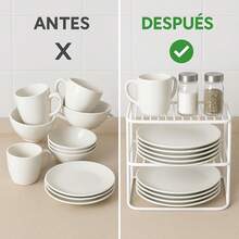 Esquinero Organizador De Cocina 3 Niveles para Cocina y Alacena Estante de Metal Resistente a la Oxidación Organizador de Platos, Vajilla y Despensa Ahorra Espacio en Encimera - Blanco - Ver 3