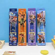 12pcs Cartoon Zootopia Judy And Nick Wooden 2B Pencils, Suitable For Artists And Beginners, Office Supplies, Student Stationery, Ideal Birthday/New Year Gift - Multicolor - View 6