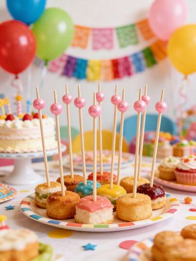 100Pcs Pink Pearl Bamboo Skewers Cocktail Picks For Appetizers Elegant Disposable Garnish Sticks For Party Wedding Shower Birthday Decorations Fruits Dessert