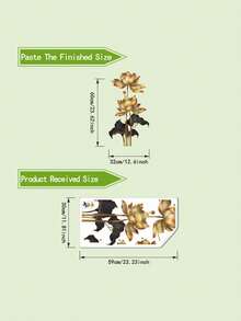 金色莲花墙贴，花卉墙贴，可移除防水乙烯基墙贴，适用于浴室、客厅、卧室、家居装饰