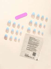 Set de 24 pegatinas de uñas cortas degradadas azul cielo, incluye lima de uñas, pegamento de gel y pegatinas adhesivas, suministros de arte de uñas - Multicolor - Ver 3