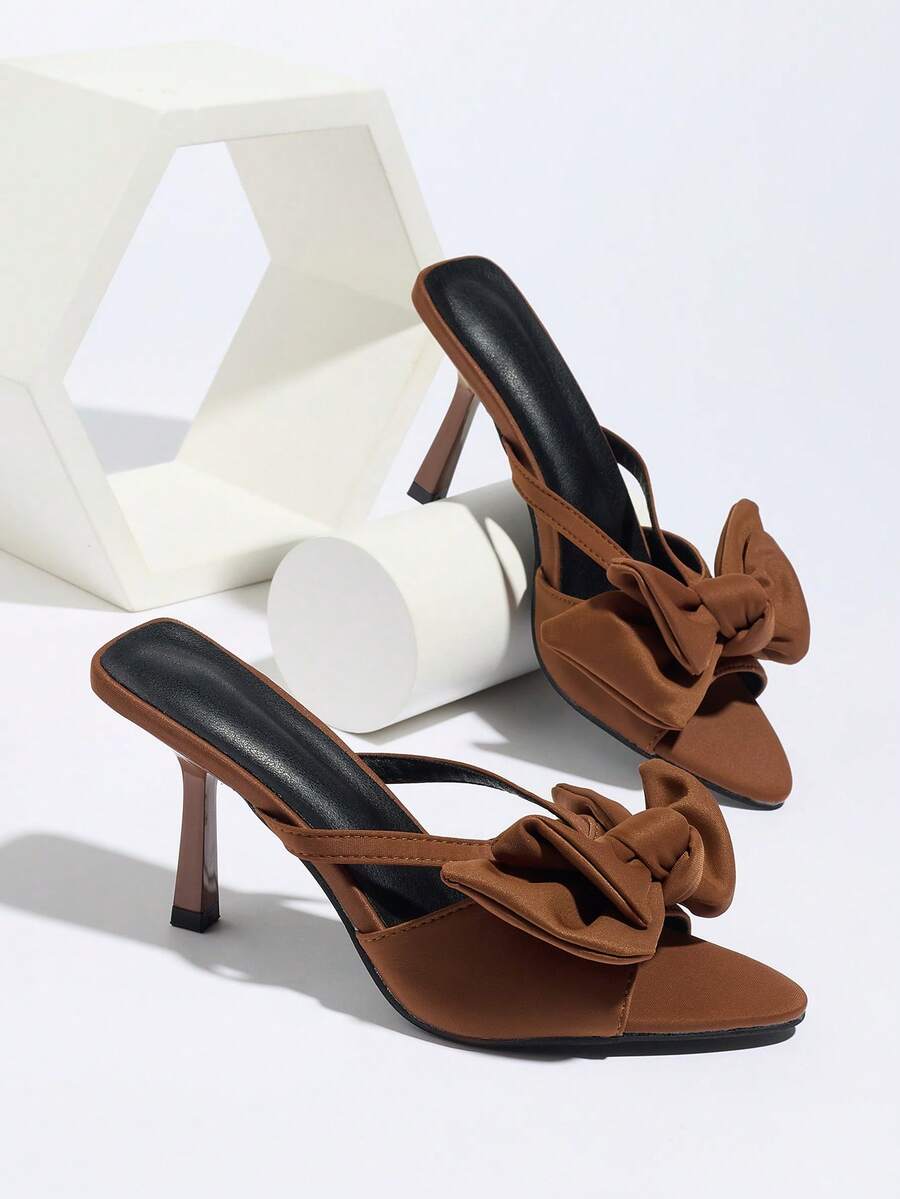 Giày sandal cao gót mũi nhọn đính bướm dành cho nữ, thanh lịch, thích hợp cho tiệc tùng, mặc hàng ngày, họp mặt, lễ hội, đi làm, mùa xuân/hè, thời trang, màu nâu satin, phù hợp với váy, đám cưới.