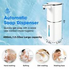 1pc 400ml/13.5oz Automatic Soap Dispenser, USB Rechargeable, Touchless Liquid Soap Dispenser For Bathroom And Kitchen, Hygienic Handwashing, Modern Design, Minimalist Style, Performance, Foam Dispenser, Household Use - One Size - View 5