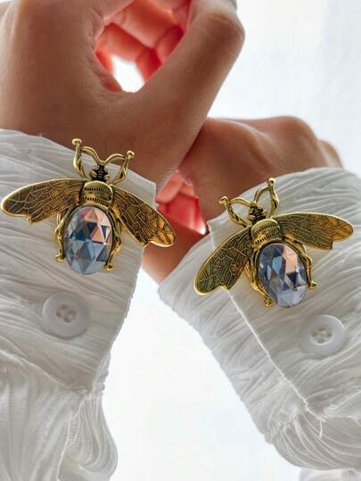 1 pieza/2 piezas Juego de botones de camisa, gemelos con patrón de diamante e insecto, gemelos vintage, botones de clip, adecuados para vestidos, bodas, ropa formal, accesorios de ropa, regalos y decoraciones para fiestas de Navidad